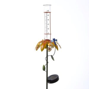 LED Solar Regenmesser mit Blume und Libelle - Gartenstecker - H: 84...