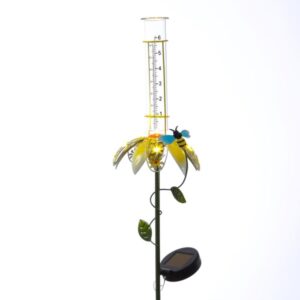 LED Solar Regenmesser mit Blume und Biene  - Gartenstecker - H: 84c...