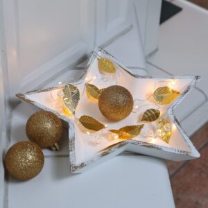 LED Drahtlichterkette mit goldenen Blättern und Perlen - 20 warmwei...