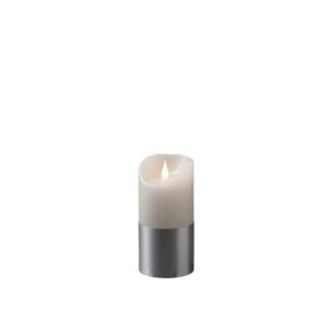 LED Kerze mit silberfarbener Banderole - Echtwachs - 3D Flamme - Ti...