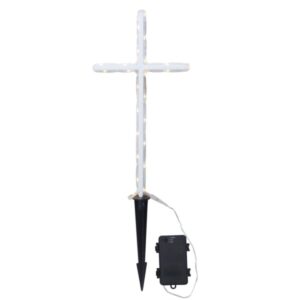 LED Grabkreuz 41cm - weißes Kreuz - 24 warmweiße LED - Batteriebox ...