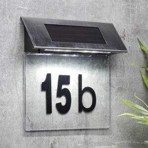 Solar Hausnummer Edelstahl/Acryl "CLEAR" - inkl Buchstaben und Zahl...