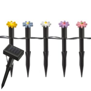 LED Solar Lichterkette Blumen - 5 Gartenstecker mit bunten Blümchen...