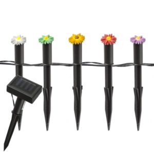 LED Solar Lichterkette Blumen - 5 Gartenstecker mit bunten Blümchen...