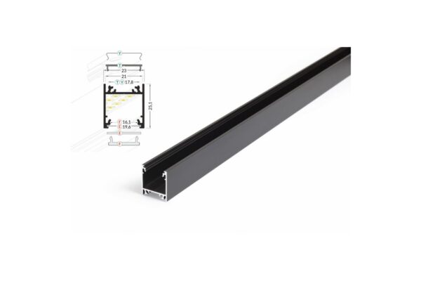 2 Meter LED Profil Aufputz Tief schwarz eloxiert ohne Abdeckung 21mm Serie L