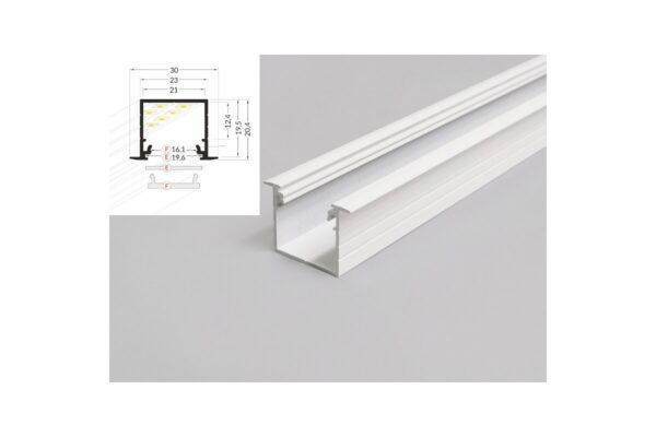 2 Meter LED Profil Einbau Tief weiß lackiert ohne Abdeckung 21mm Serie L