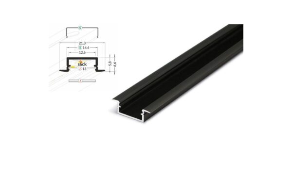 2 Meter LED Aluleiste Einbau Flach schwarz 12mm Serie ECO
