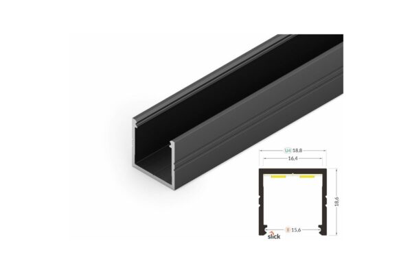 2 Meter LED Alu Profil Aufputz 16mm Serie ECO schwarz eloxiert