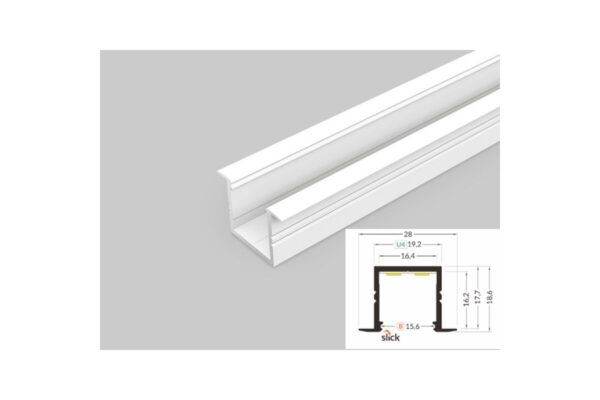 2 Meter LED Alu Profil Einbau 16mm Serie ECO weiß lackiert