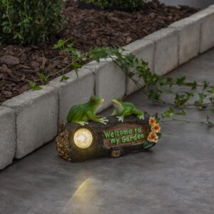 LED Solar Figur Froggy - 2 Frösche auf Baumstumpf - warmweiße LED -...