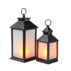 LED Laternen Set - mit Flammeneffekt - flackernd - H: 24cm/34cm - T...