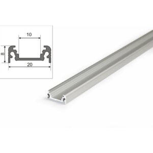 2 Meter LED Aluprofil Aufputz Flach natureloxiert ohne Abdeckung Serie M