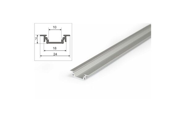 2 Meter LED Aluprofil Einbau Flach natureloxiert ohne Abdeckung Serie M