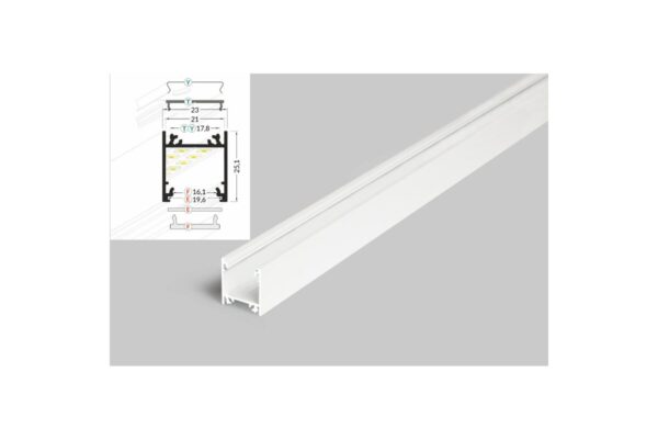 2 Meter LED Profil Aufputz Tief weiss lackiert ohne Abdeckung 21mm Serie L