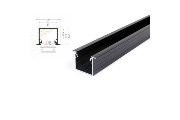 2 Meter LED Profil Einbau Tief Schwarz eloxiert ohne Abdeckung 21mm Serie L