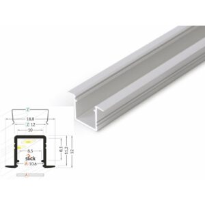 2 Meter LED Alu Profil Einbau 10mm Serie ECO silber