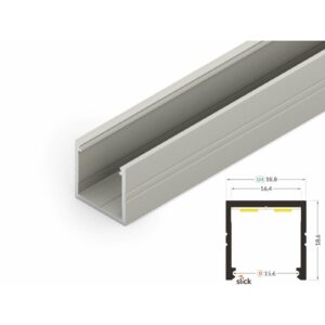 2 Meter LED Alu Profil Aufputz 16mm Serie ECO eloxiert silber