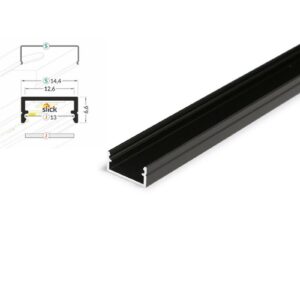 4 Meter LED Aluleiste Aufputz Flach schwarz 12mm Serie ECO