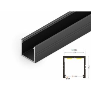 4 Meter LED Alu Profil Aufputz 16mm Serie ECO schwarz eloxiert