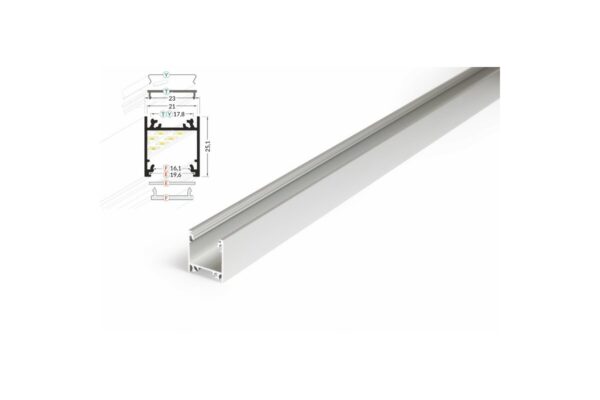 4 Meter LED Profil Aufputz Tief natureloxiert ohne Abdeckung 21mm Serie L