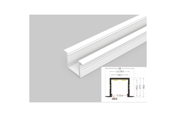 4 Meter LED Alu Profil Einbau 16mm Serie ECO weiß lackiert