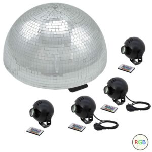 Set Halbspiegelkugel 50cm + 4 x LED Pinspot Farbwechsel RGB