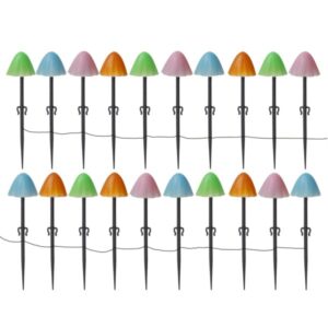 LED Lichterkette Mini Pilze - 20 Gartenstecker mit Erdspießen - 8 F...