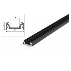 2 Meter LED Aluprofil Aufputz Flach schwarz eloxiert ohne Abdeckung Serie M