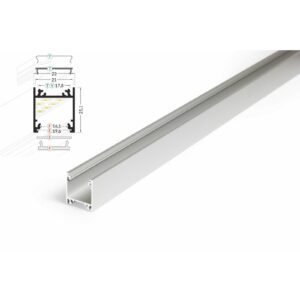 2 Meter LED Profil Aufputz Tief natureloxiert ohne Abdeckung 21mm Serie L