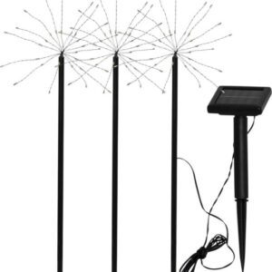 LED Solar FEUERWERK - 3 schwarze Spieße mit je 30 warmweißen LED - ...