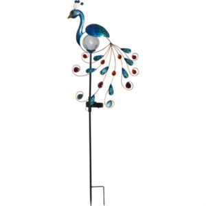 LED Solarstab Pfau - blau - warmweiße LED in Glaskugel - H: 80cm - ...