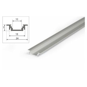 2 Meter LED Aluprofil Einbau Flach natureloxiert ohne Abdeckung Serie M