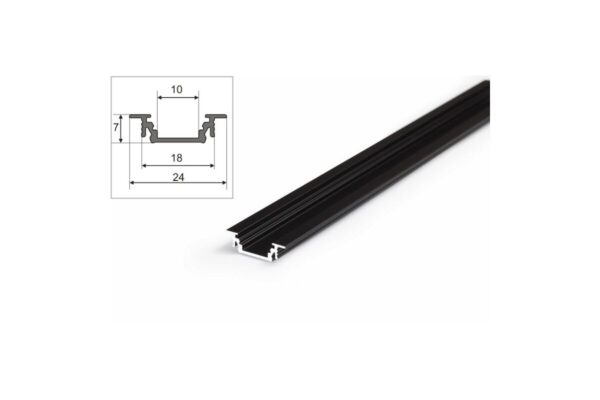 2 Meter LED Aluprofil Einbau Flach schwarz eloxiert ohne Abdeckung Serie M