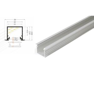 2 Meter LED Profil Einbau Tief natureloxiert silber ohne Abdeckung 21mm Serie L