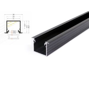 2 Meter LED Profil Einbau Tief Schwarz eloxiert ohne Abdeckung 21mm Serie L