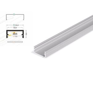 2 Meter LED Aluleiste Aufputz Flach Silber 12mm Serie ECO