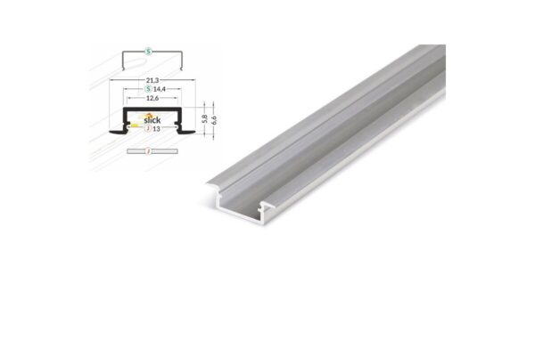 2 Meter LED Aluleiste Einbau Flach Rohaluminium 12mm Serie ECO