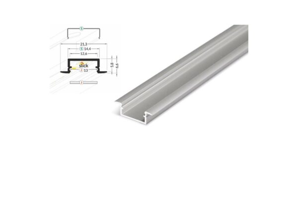 2 Meter LED Aluleiste Einbau Flach Silber 12mm Serie ECO