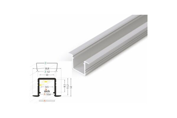 2 Meter LED Alu Profil Einbau 10mm Serie ECO silber