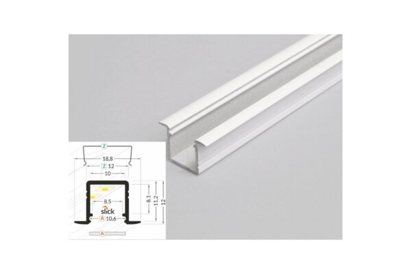 2 Meter LED Alu Profil Einbau 10mm Serie ECO weiss lackiert