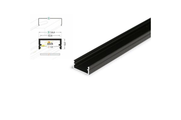 4 Meter LED Aluleiste Aufputz Flach schwarz 12mm Serie ECO