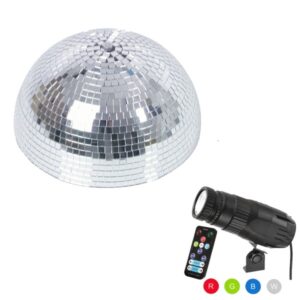 Set Halbspiegelkugel 30cm + 1 x LED Pinspot 9W Farbwechser RGB