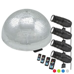 Set Halbspiegelkugel 50cm + 4 x LED Pinspot Farbwechsel RGB